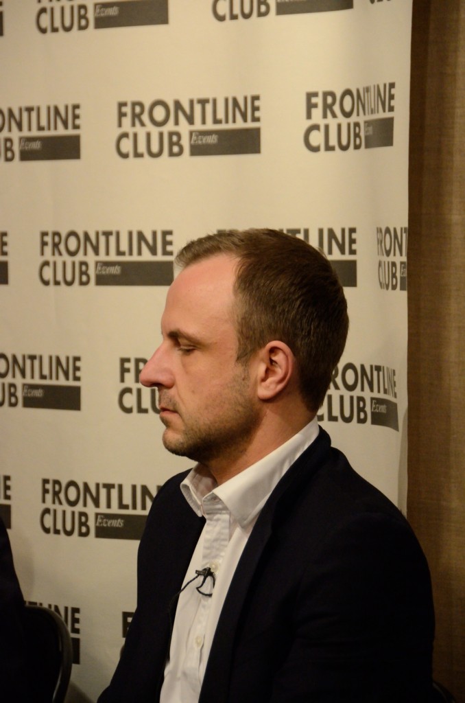 Peter Neumann at Frontline Club debate Je Suis Charlie 15 January 2015. Photo by Richard Nield