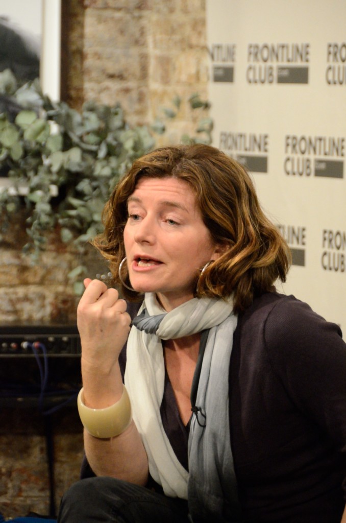 Natalie Nougayrède at Frontline Club debate Je Suis Charlie 15 January 2015. Photo by Richard Nield